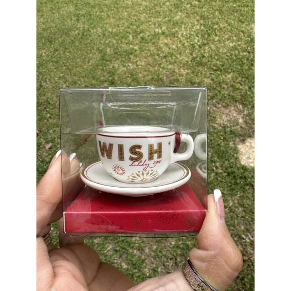 2006 Starbucks Wish Christmas Tree Ornament Coffee Mug Cup Saucer Holiday w Box‎ - Picture 2 of 4